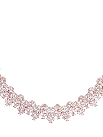 Saraf RS Jewellery Rose Gold-Polished & White AD & CZ-Studded Contemporary Jewellery Set