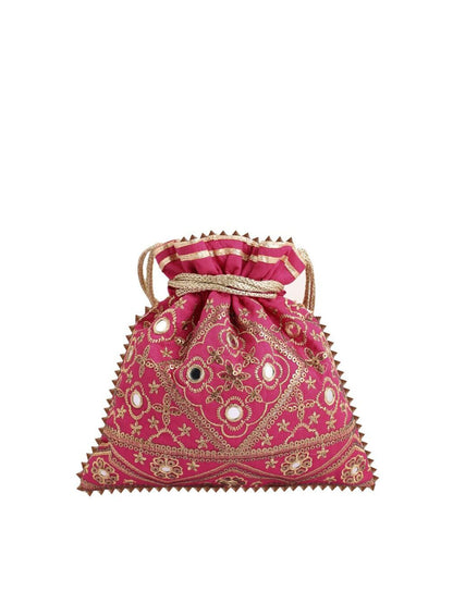 Masq Pink & Gold-Toned Embroidered Potli Clutch
