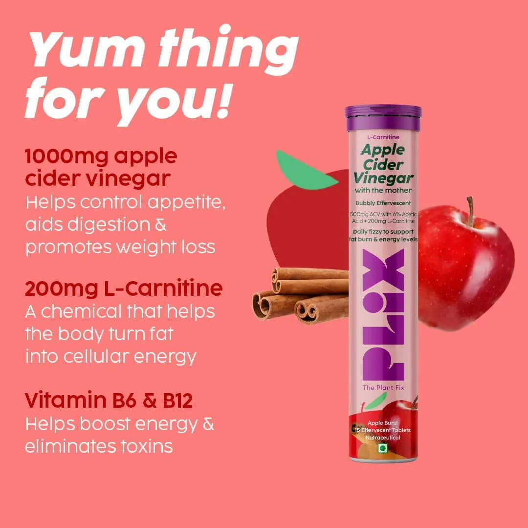 PLIX The Plant Fix L-Carnitine ACV Effervescent Tablets - Apple Burst -15 tabs