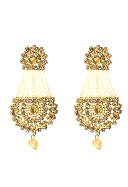 Mominos Fashion Johar Kamal Earrings With Kundan & Pearls Work