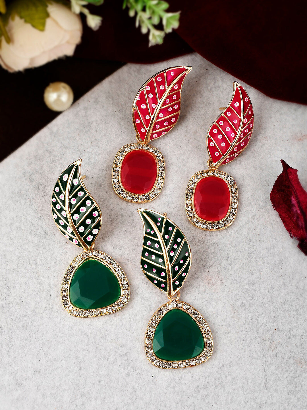 Shoshaa Set of 2 Gold-Polished Handcrafted Contemporary Drop Earrings