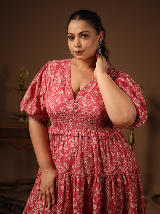 Anayna Floral Printed Smocked Fit & Flare Maxi Dress
