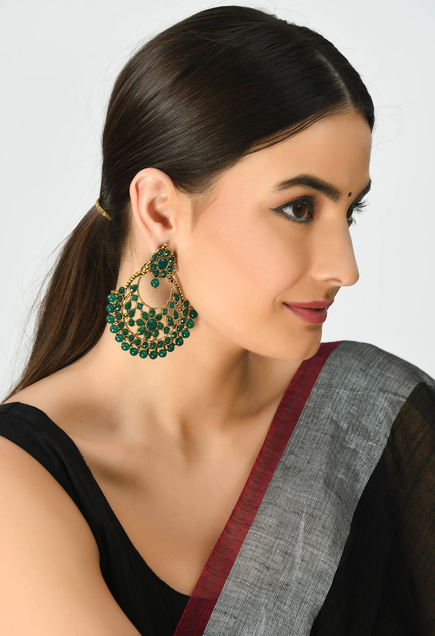 Mominos Fashion Johar Kamal Golden And Green Beaded Earrings