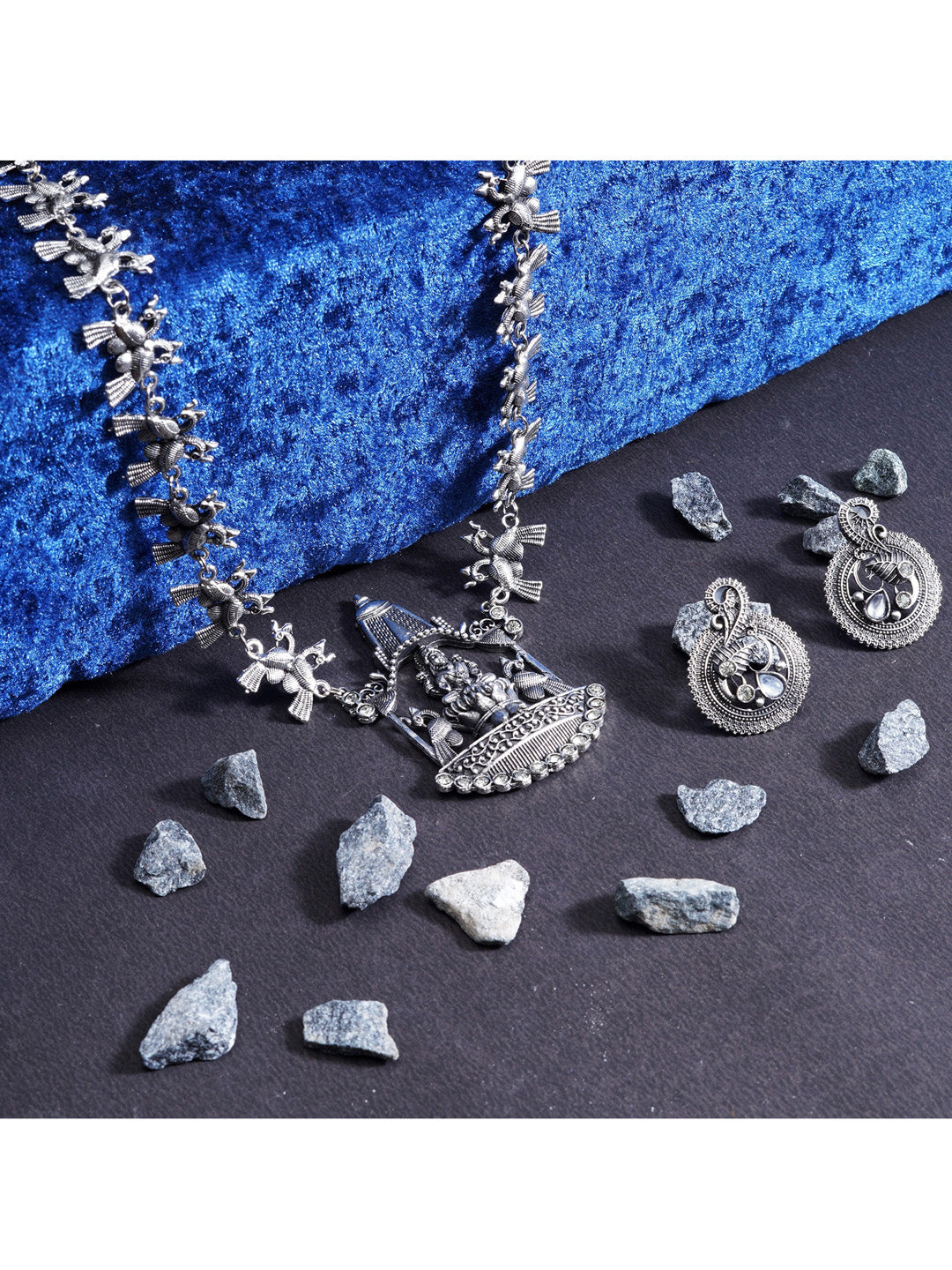 Cardinal Silver-Toned Oxidised Long Jewellery Set Jewellery Set