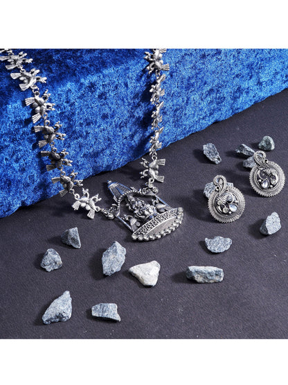 Cardinal Silver-Toned Oxidised Long Jewellery Set Jewellery Set
