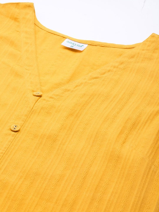 Anayna Women Mustard Yellow & Green Pure Cotton Kurta with Palazzos & Dupatta