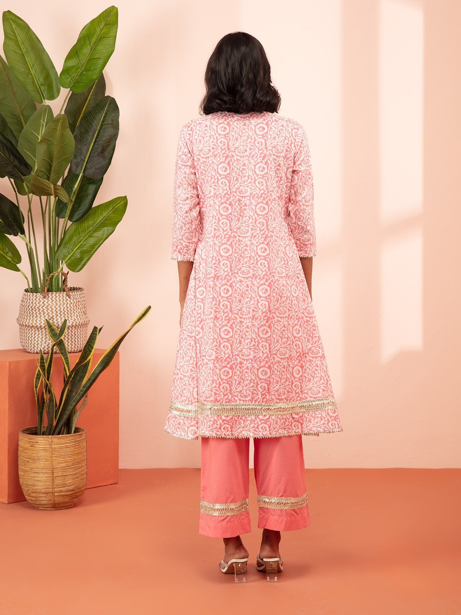 Likha Gulbarg Pink Hand Block Printed Kurta with Dupatta LIKSKD150 (Set of 3) - M