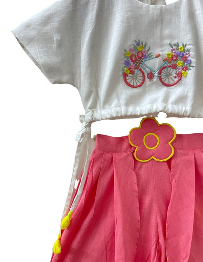 ArthLife Pink White Cycle Embroidered Co-Ord Set