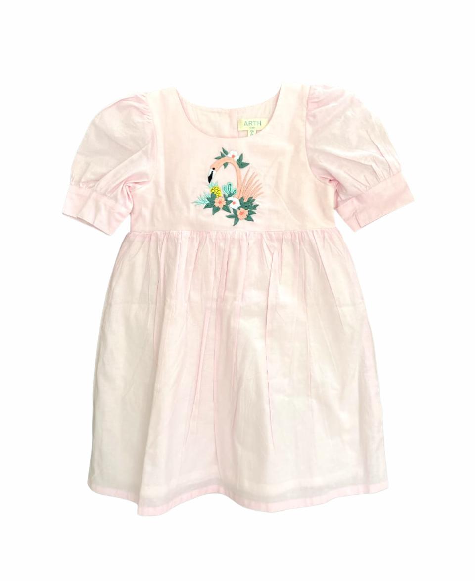 ArthLife Pink Flamingo Embroidered Dress