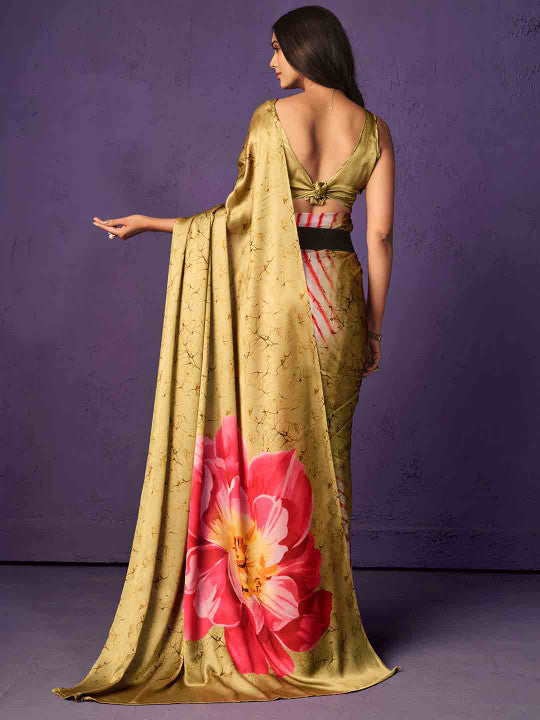 Sangria Floral Digital Printed Satin Saree