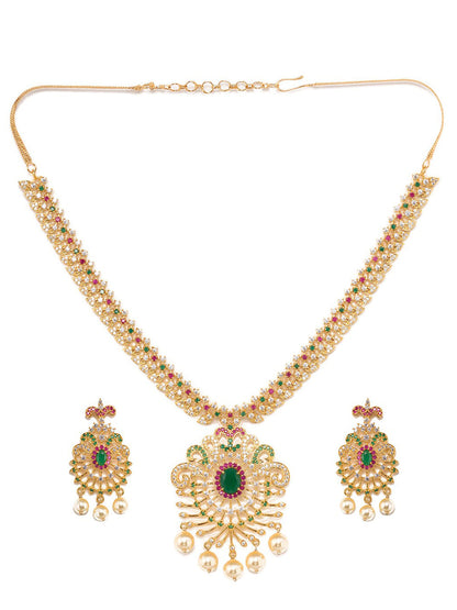 Saraf RS Jewellery Women Gold-Toned & Multi-Coloured CZ-Studded Handcrafted Jewellery Set