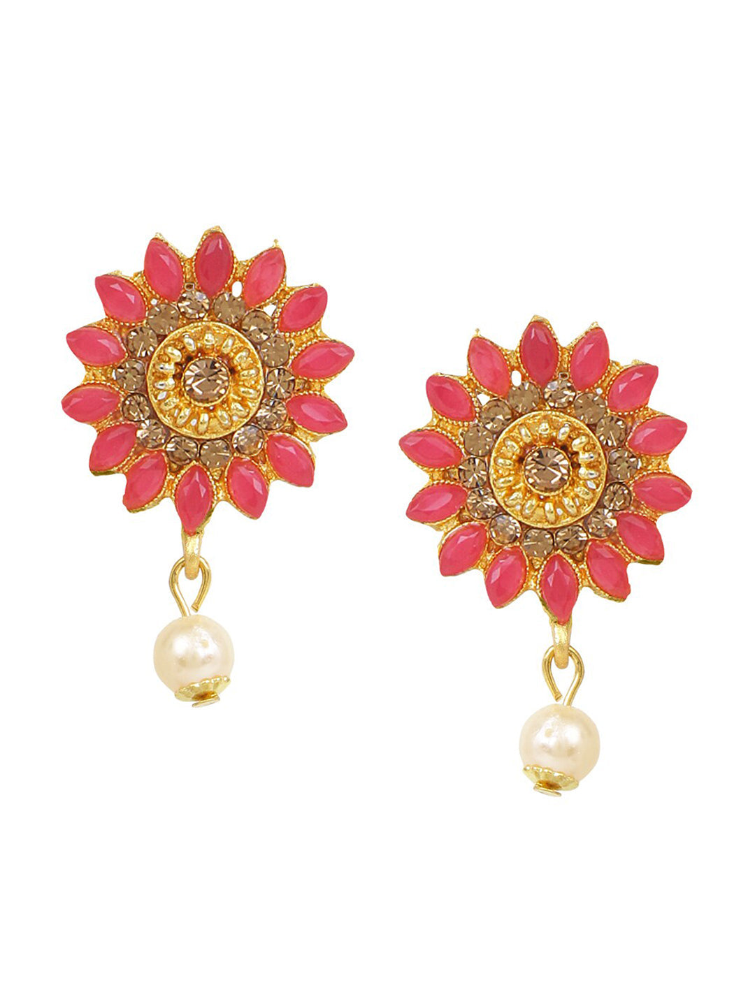 Cardinal Gold-Toned & Pink Onyx-Studded & Beaded Jewellery Set