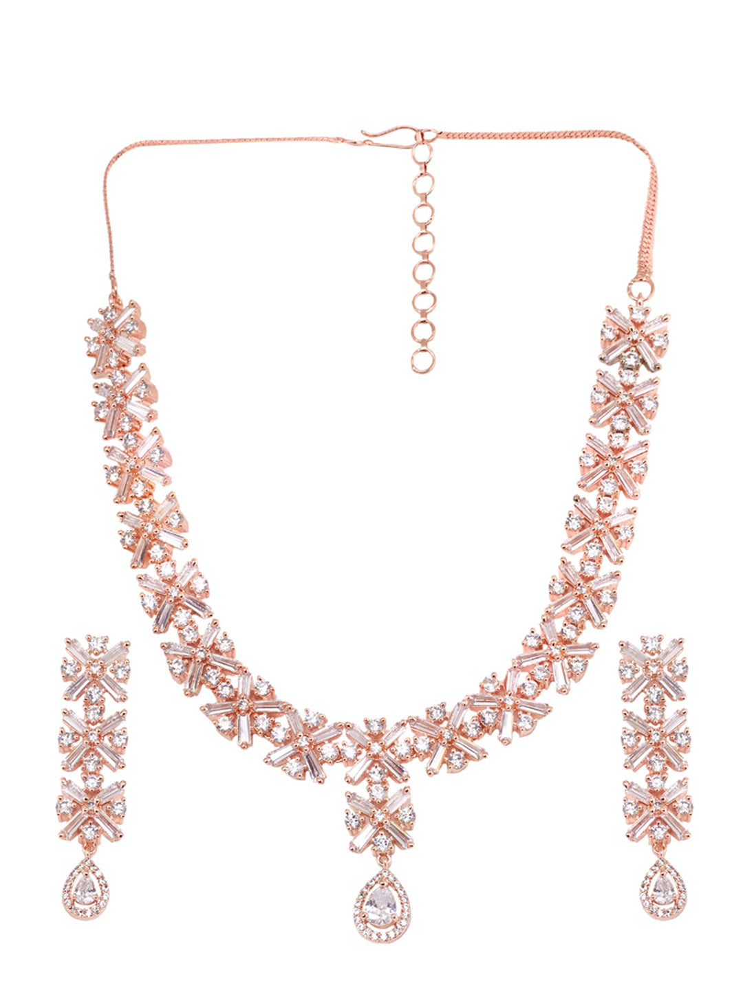 Saraf RS Jewellery Rose Gold-Polished American Diamond Studded Handcrafted Jewellery Set