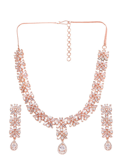 Saraf RS Jewellery Rose Gold-Polished American Diamond Studded Handcrafted Jewellery Set