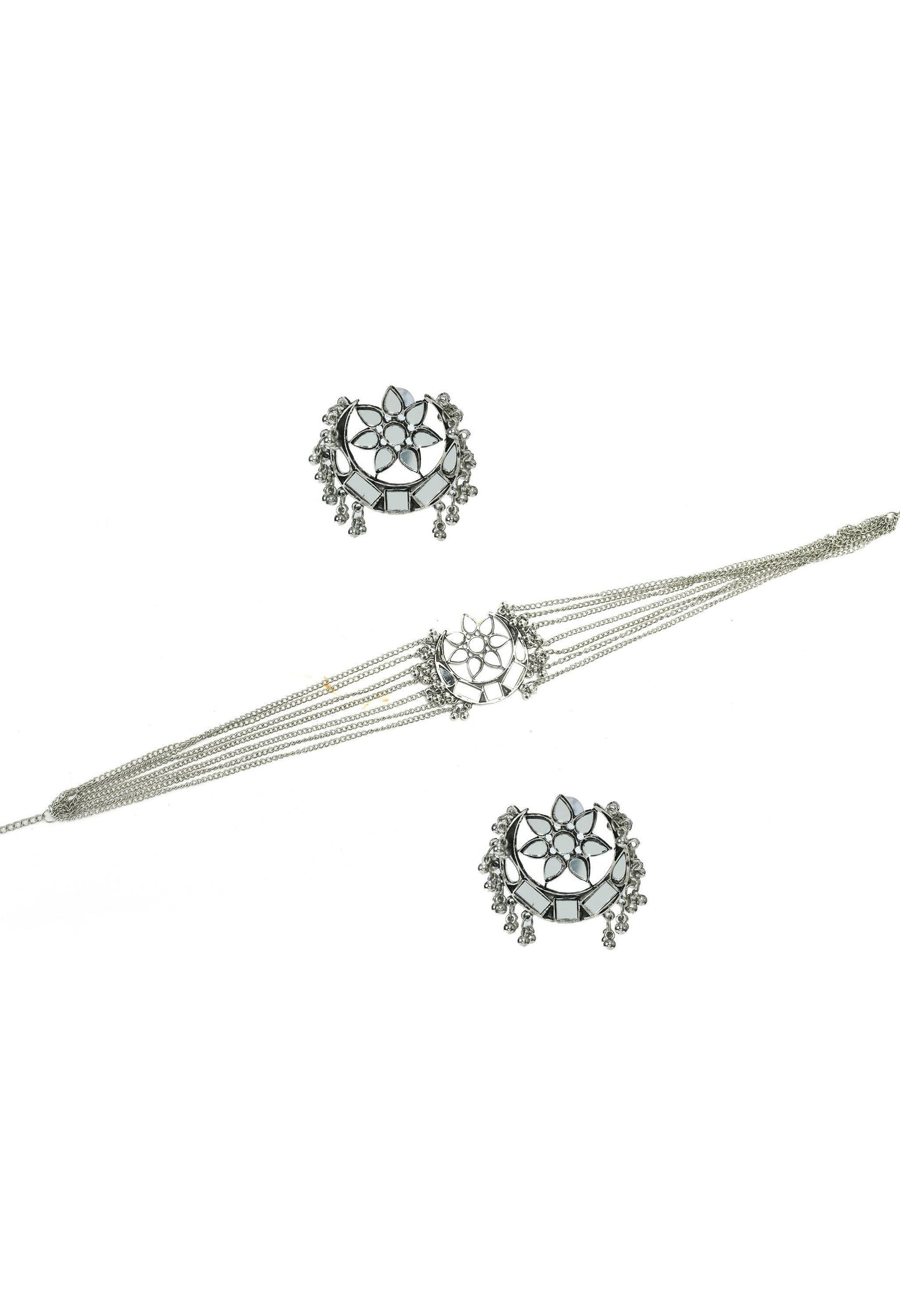 Mominos Fashion Johar Kamal Silver-Plated Brass Finish Mirror Work Choker For Women
