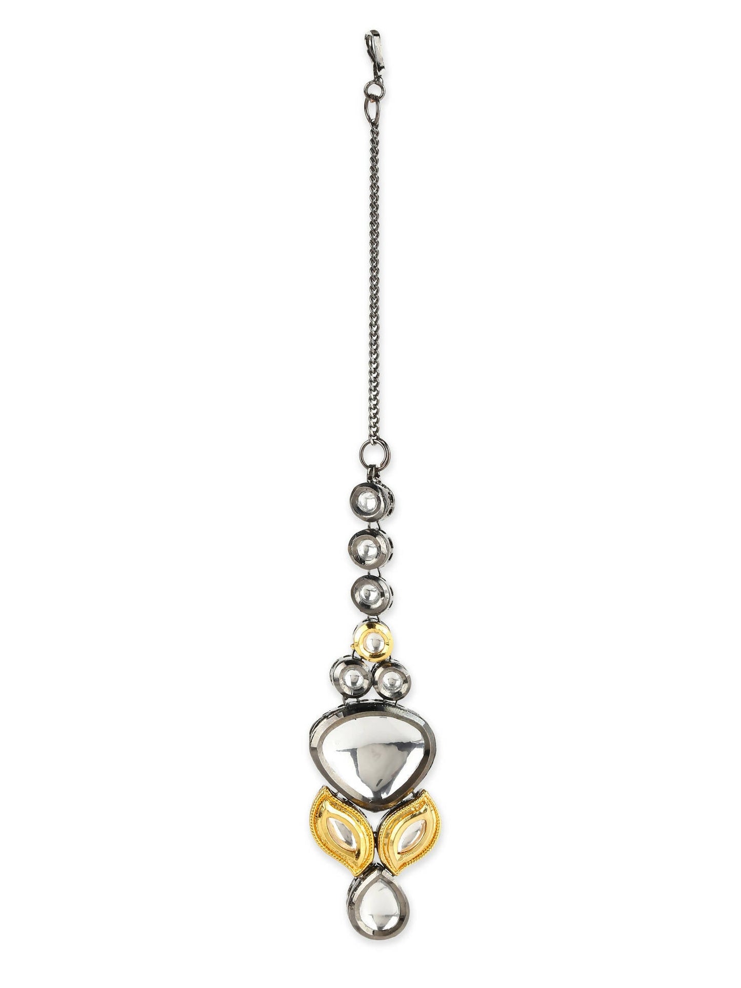 Gold-Polished White Kundan-Studded Maang Tikka - Ruby Raang