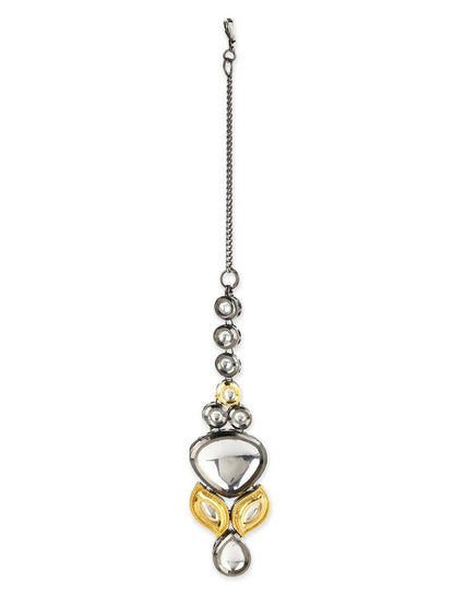 Gold-Polished White Kundan-Studded Maang Tikka - Ruby Raang