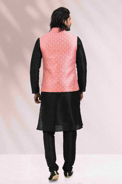 Raivat Ethnic Jacquard Banarasi Silk Woven Work 3 Pics Jacket Set In Pink Colour