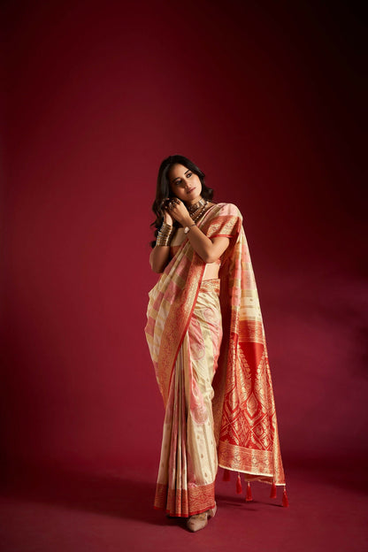 Joban Fashion Multicolor Plain With Weaving Border Banarasi Silk Sarees