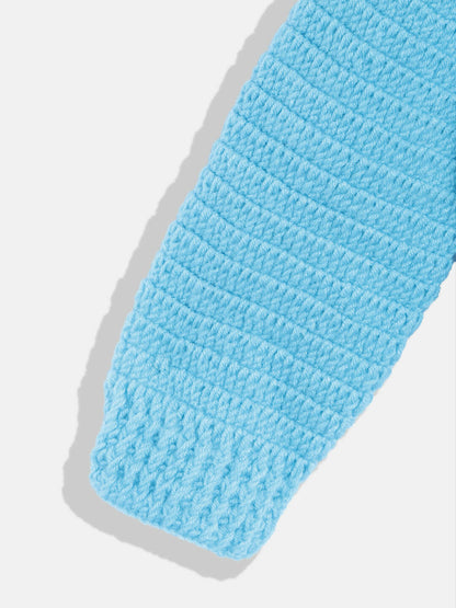 Chutput Kids Woollen Hand Knitted Full Sleeves Pony Detail Sweater For Baby Boys - Blue