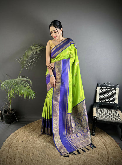 Joban Fashion Light Green Banarasi Soft Silk Woven Saree