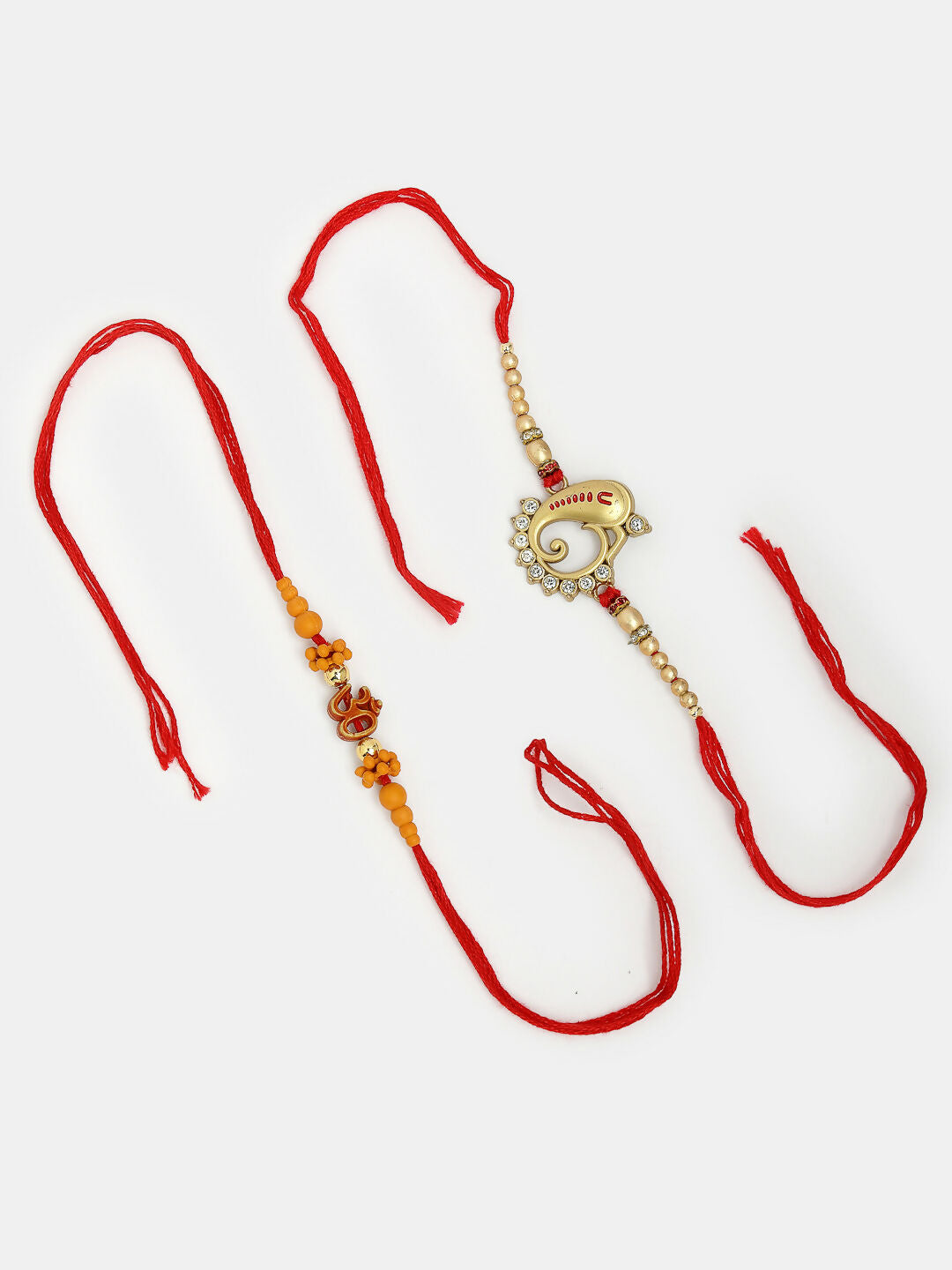NVR Men Set of 2 Gold-Toned Ganesha Stone-Studded Rakhi With Roli Chawal