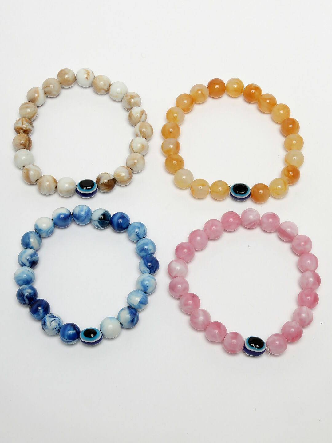 NVR Women & Men Set of 4 Multicolor Evil Eye Elasticated Rakhi With Roli Chawal