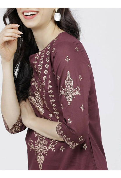 Cheera Embellished Daily Wear Cotton Blend Kurta - Dark Brown