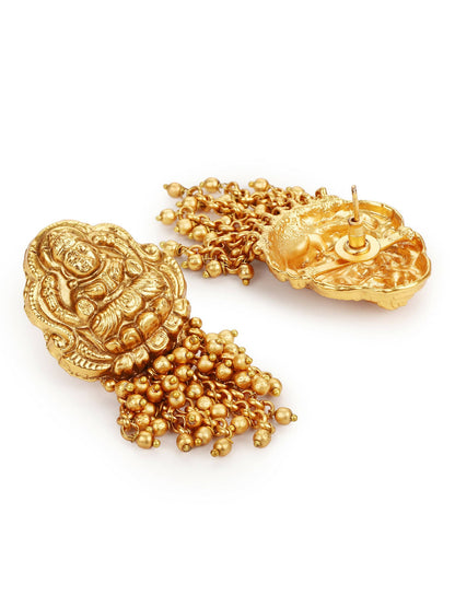 Gold-Polished Pearls Beaded Temple Jewellery Set - Ruby Raang