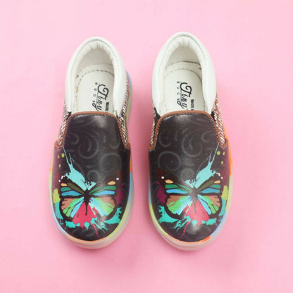 Tiny Bugs Unisex Butterfly Printed Slip Ons Sneakers - Black