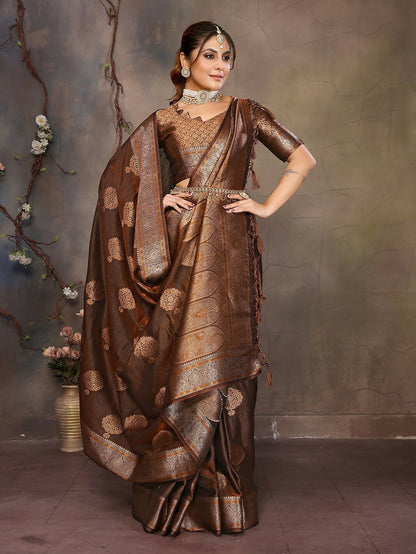 Joban Fashion Copper Woven Jacquard Banarasi Silk Sarees