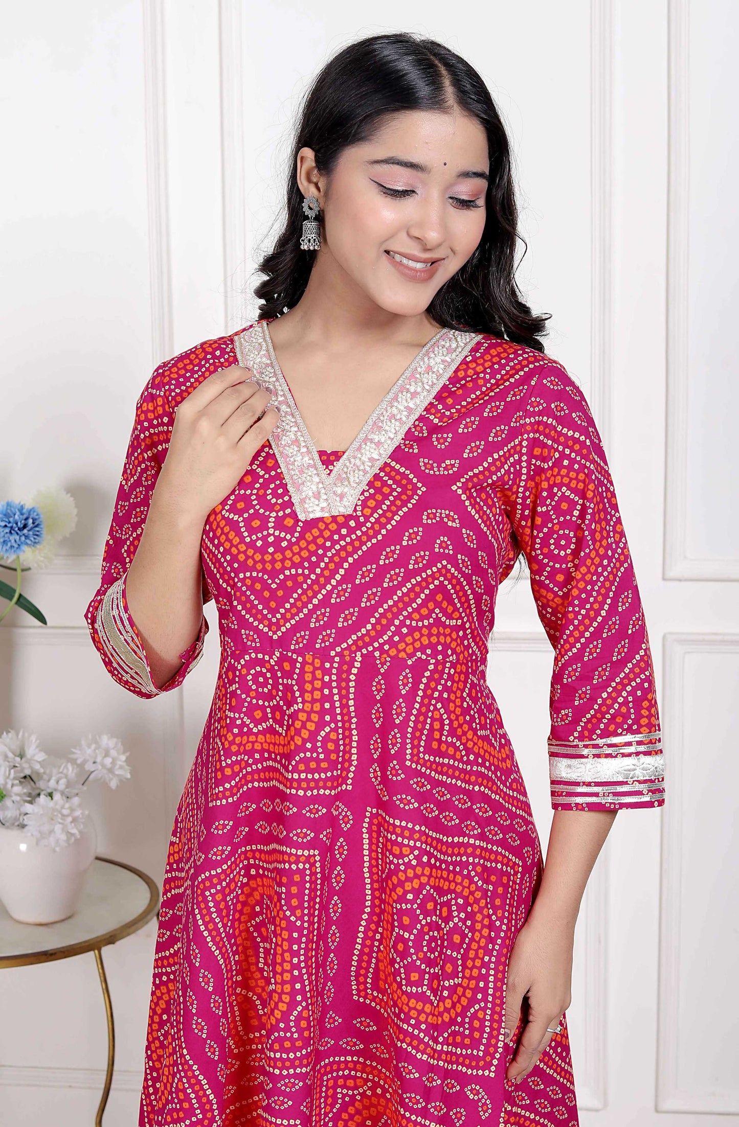 Miravan Women's Bandhani Ethnic Anarkali Kurta and Dupatta