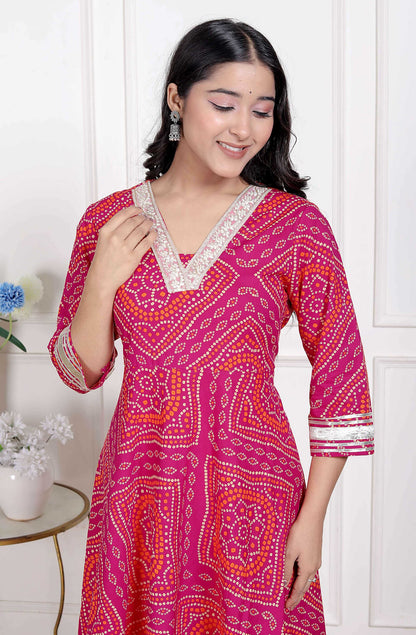 Miravan Women's Bandhani Ethnic Anarkali Kurta and Dupatta
