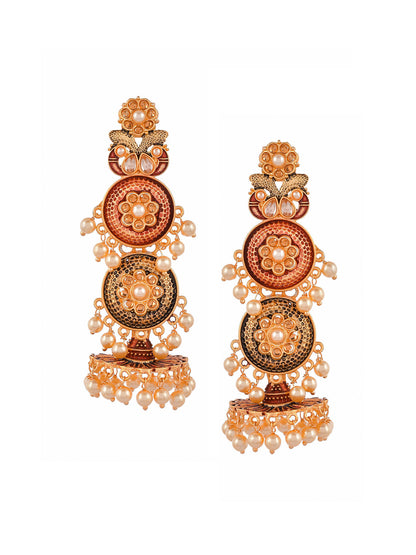 Shoshaa Maroon & Green Gold-Polished Contemporary Jhumkas Earrings