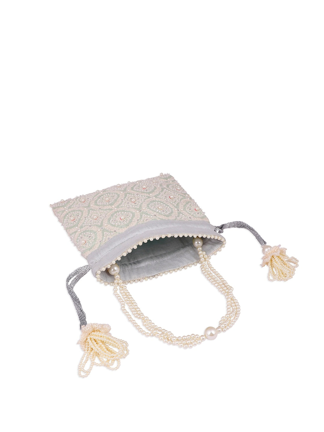 Masq Blue & Gold-Toned Embellished Embroidered Potli Clutch
