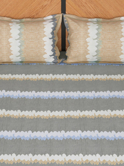 Story@home Grey & Peach-Coloured Striped 180 TC Queen Bedsheet With 2 Pillow Covers