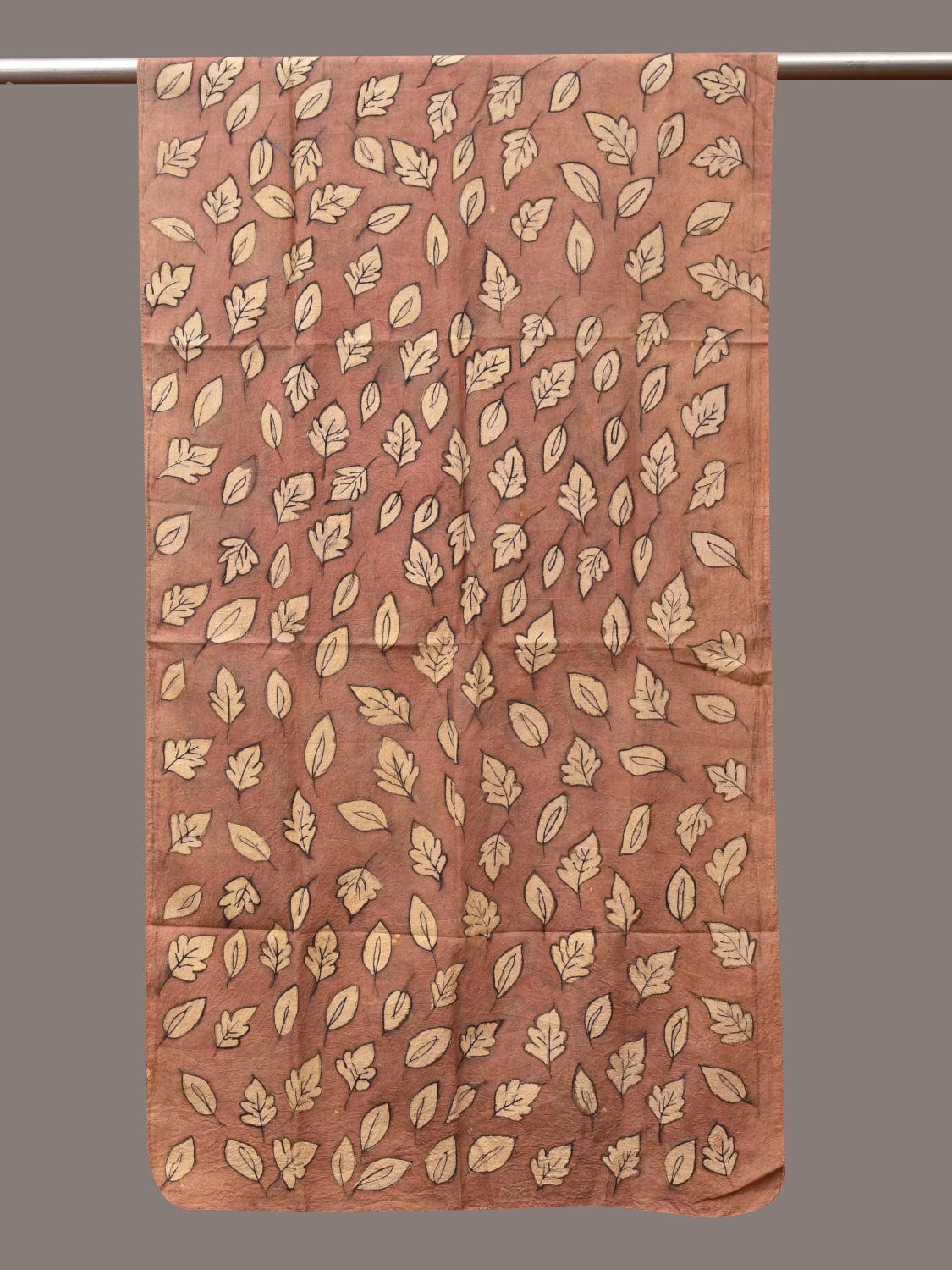 Fawn Kalamkari Hand Painted Sico Stole with Leaves Design - Global Threads