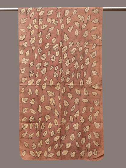 Fawn Kalamkari Hand Painted Sico Stole with Leaves Design - Global Threads