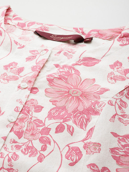 Sangria Floral Printed Cotton Slub Kurta