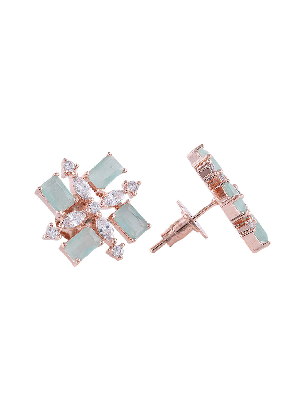 Saraf RS Jewellery Sea Green & Rose Gold-Polished American Diamond Studded Jewellery Set