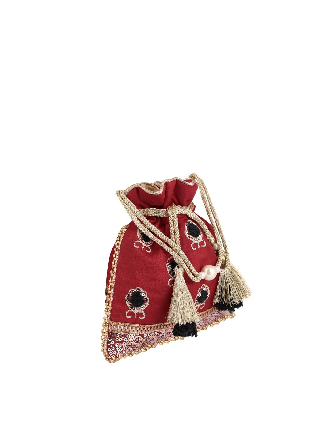 Masq Red & Black Embellished Embroidered Potli Clutch