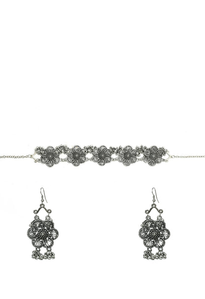 Mominos Fashion Johar Kamal Silver-Plated Brass Finish Floral Desgin Choker For Women