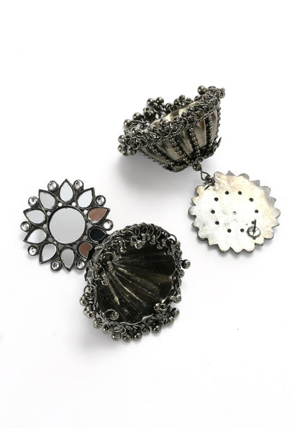 Mominos Fashion Johar Kamal Silver-Plated With Mirror Earrings Jhumkas