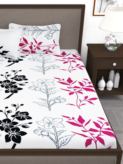 Story@home White & Pink Floral King Bedsheet with 2 Pillow Covers