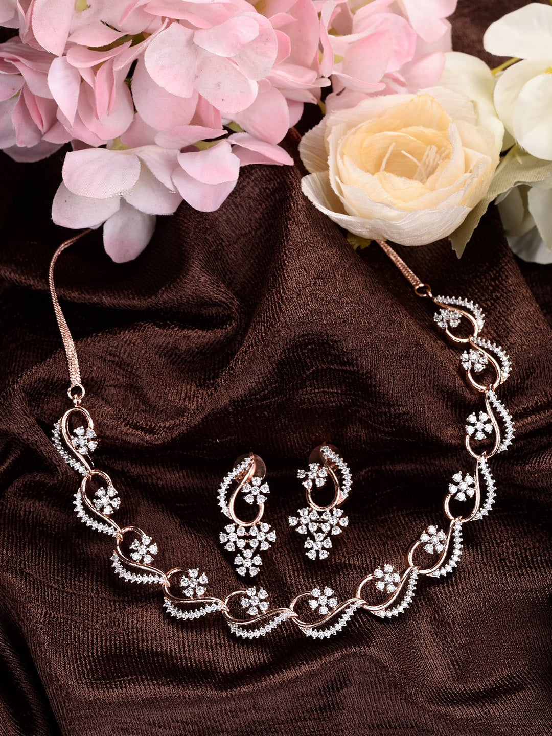Saraf RS Jewellery Rose Gold-Polished White AD-Studded Jewellery Set