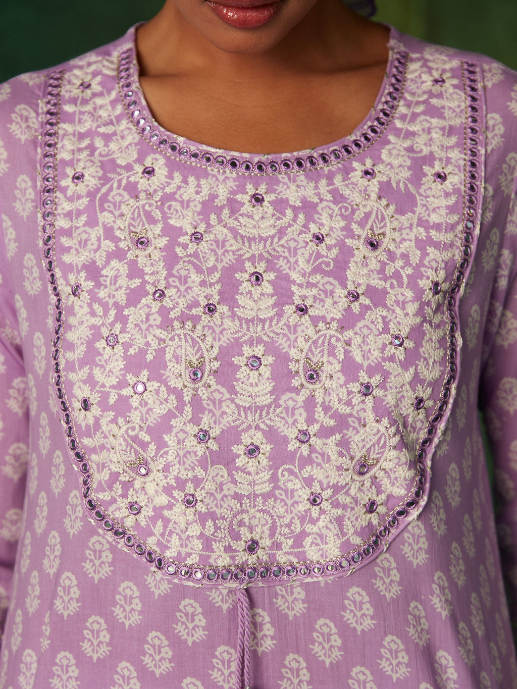 Likha Pink Kantha Mirror Work Straight Co-ord Set LIKSKD183 (Set of 2) - S