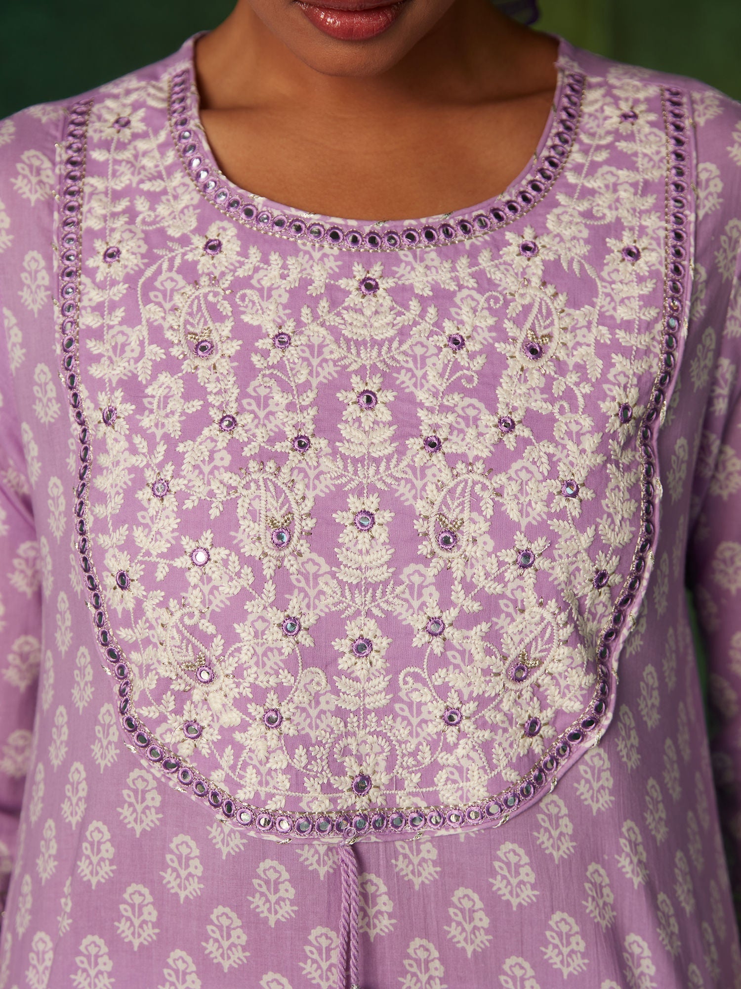 Likha Pink Kantha Mirror Work Straight Co-ord Set LIKSKD183 (Set of 2) - S