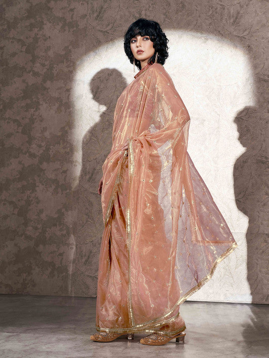 Tikhi Imli Ethnic Motifs Sequinned Net Saree