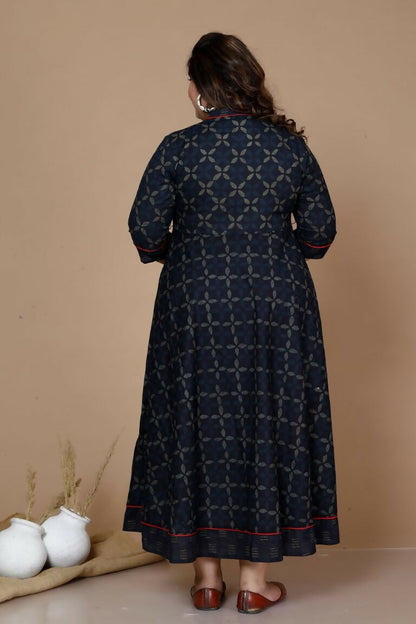 Miravan Women's Plus Size Abstract Printed & Tasseles Angrakha Kurta With Blue Dupatta Set