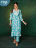 Likha Sky Blue Jaipuri Printed Naira Cut Co-ord Set LIKSKD142 (Set of 2)